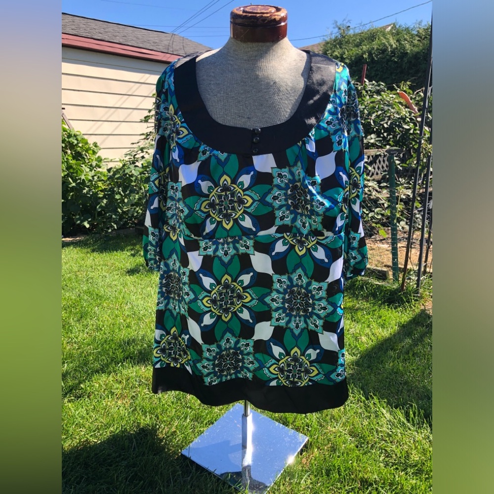 Lane Bryant Green, Teal & Black Geometric Scoop-Neck Tunic plus size